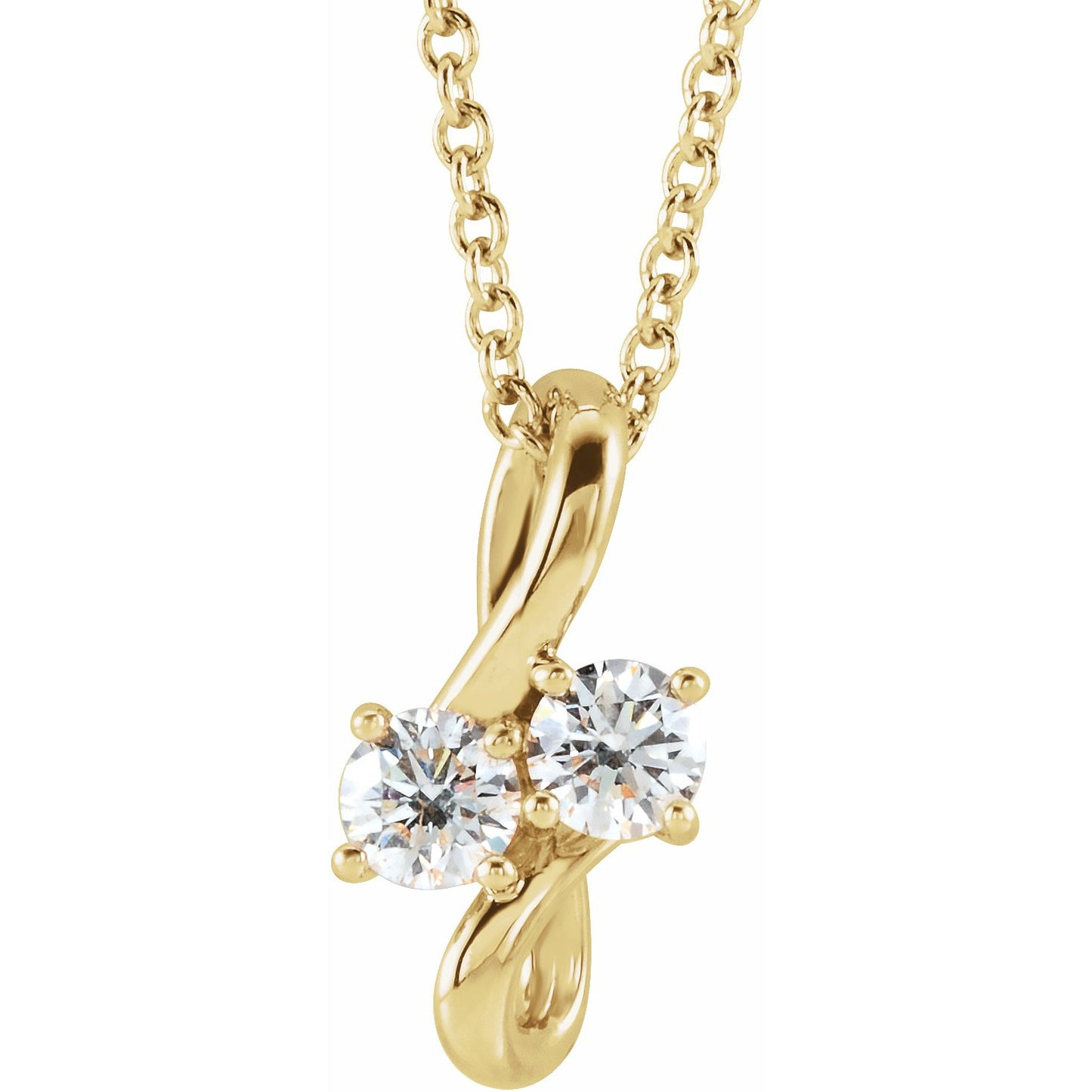 14K Yellow 1/5 CTW Diamond Two-Stone Bypass 16-18 Necklace