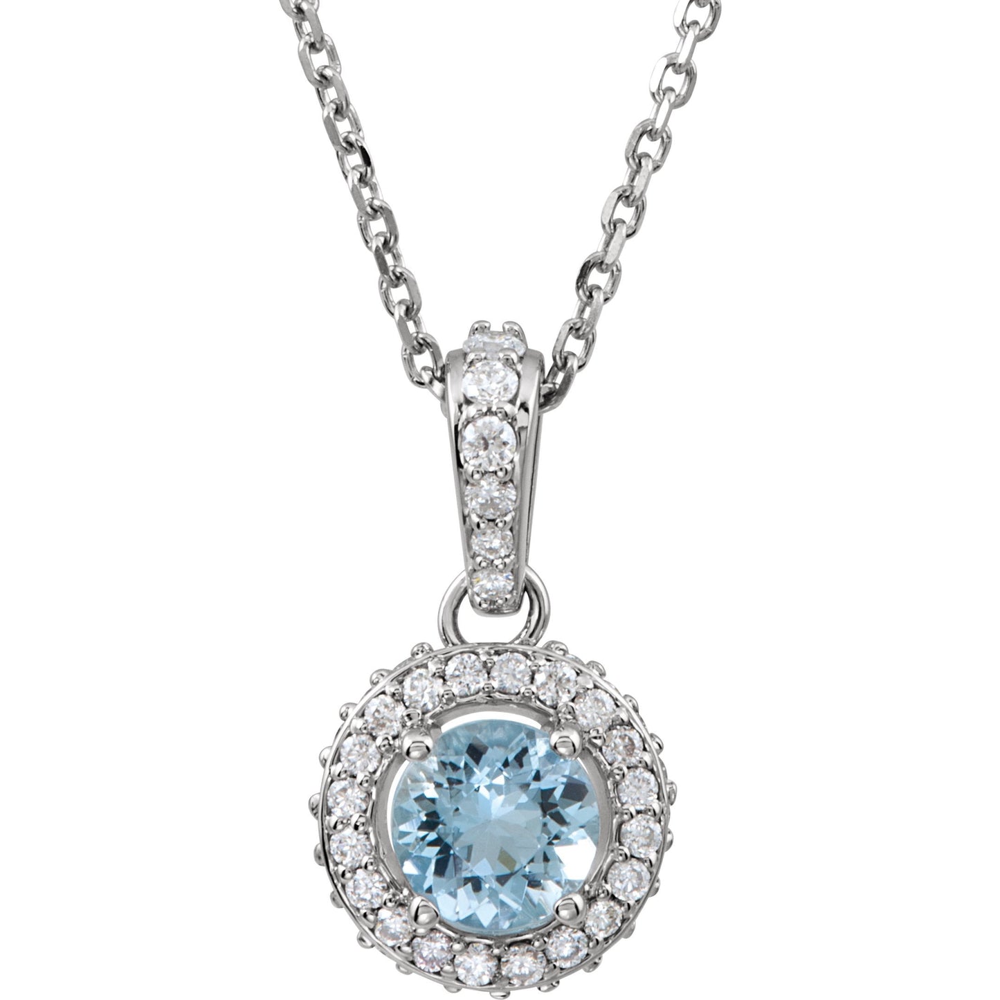 14K White Aquamarine & 1/5 CTW Diamond 18 Necklace