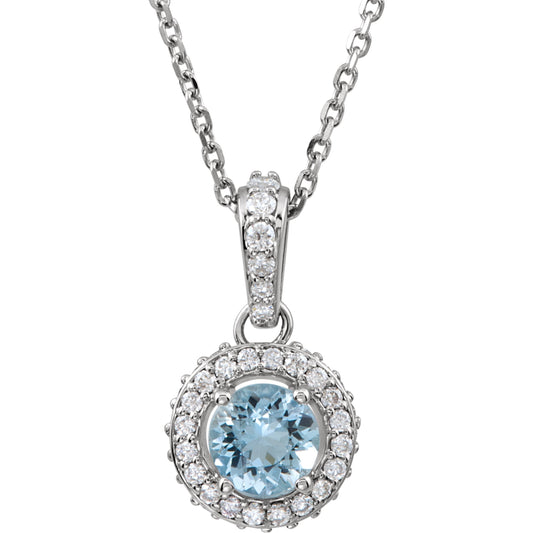 14K White Aquamarine & 1/5 CTW Diamond 18 Necklace
