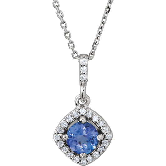 14K White Tanzanite & 1/8 CTW Diamond Halo-Style 18 Necklace
