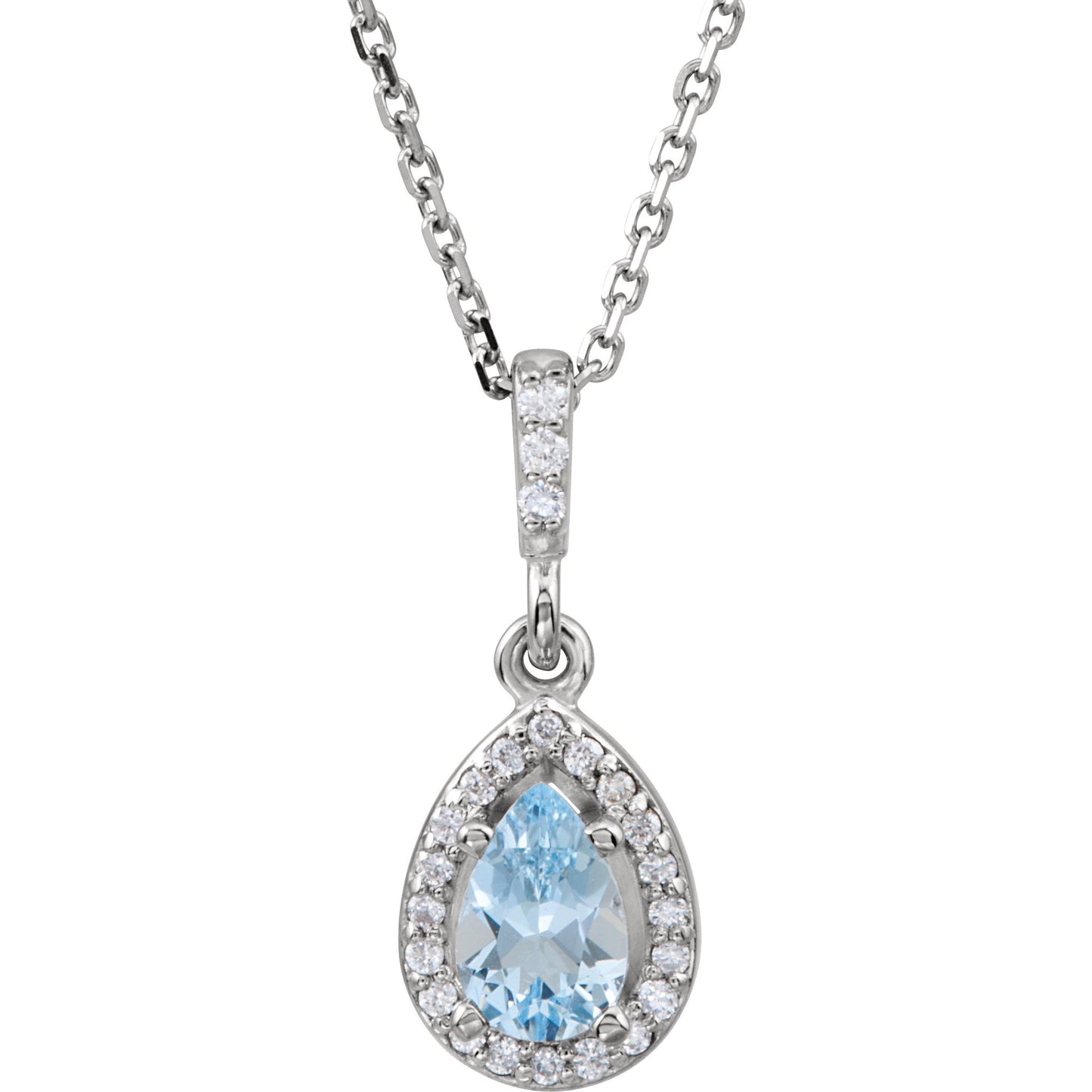 14K White Aquamarine & .07 CTW Diamond 18 Necklace