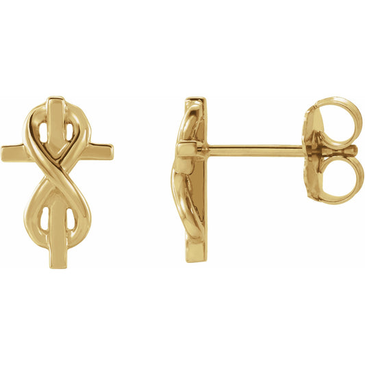 14K Yellow Infinity-Inspired Cross Earrings