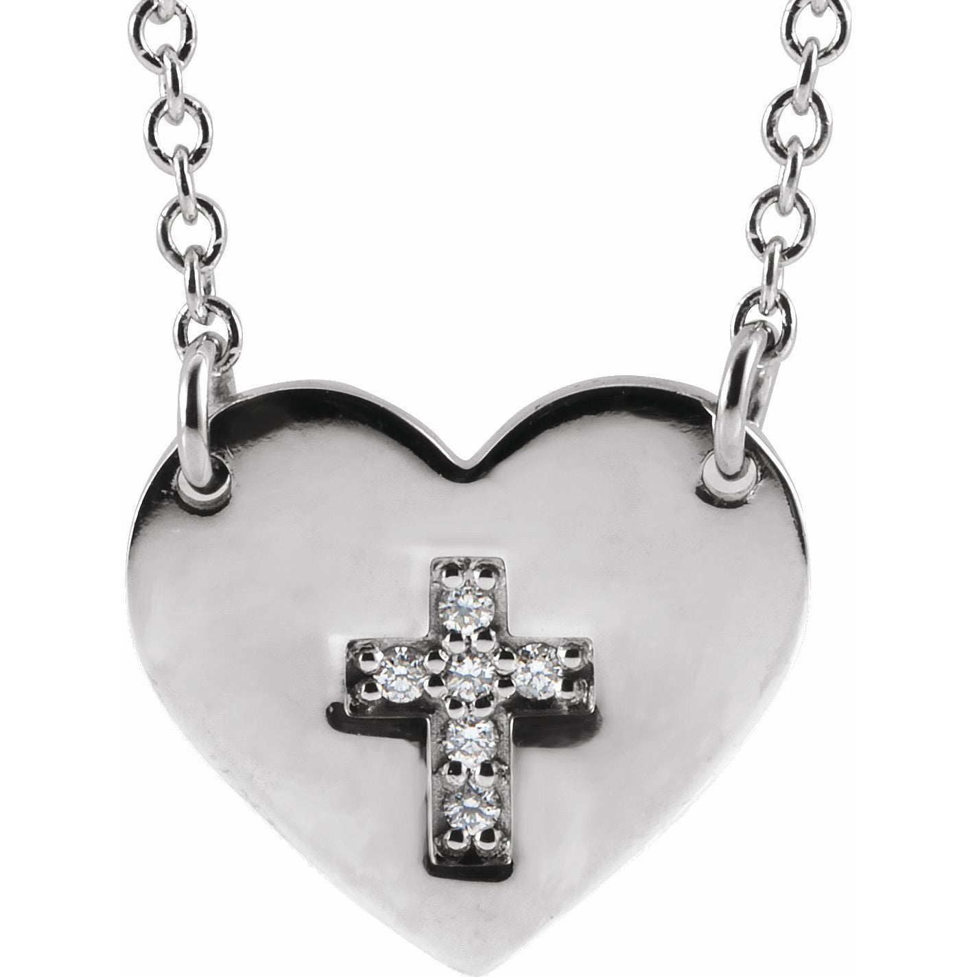 14K White .02 CTW Diamond Heart & Cross 16-18 Necklace