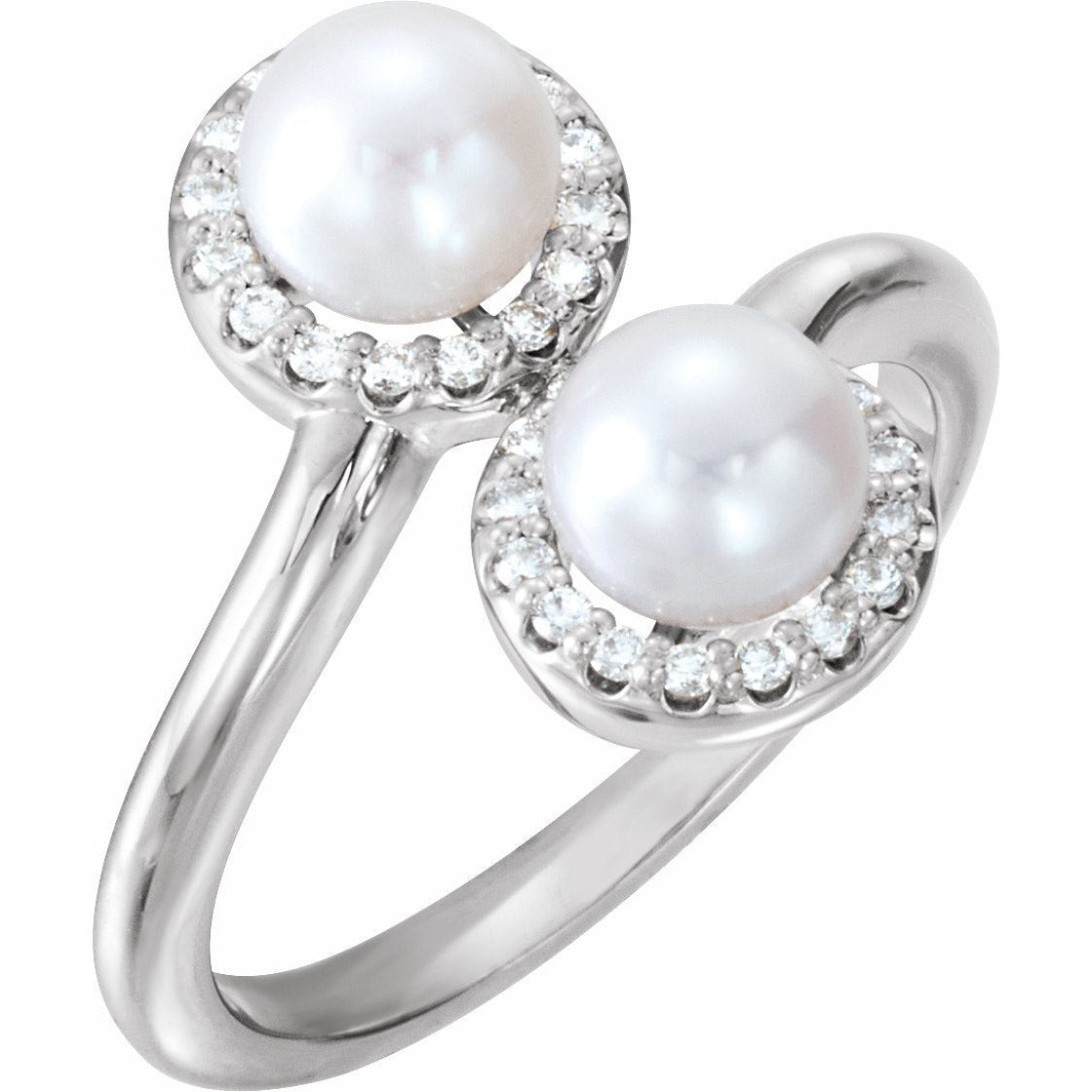 14K White Freshwater Cultured Pearl & 1/6 CTW Diamond Ring