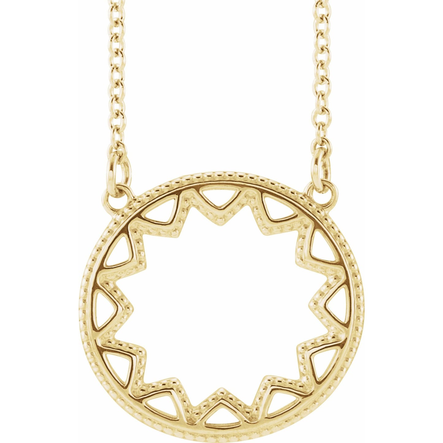 14K Yellow Milgrain Sun 16-18 Necklace