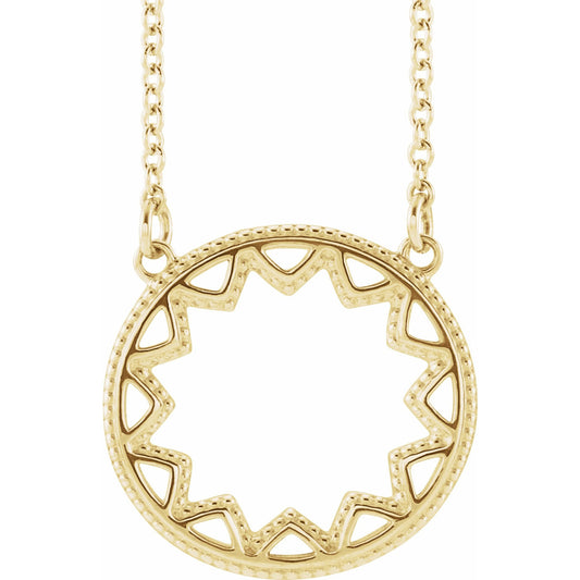 14K Yellow Milgrain Sun 16-18 Necklace