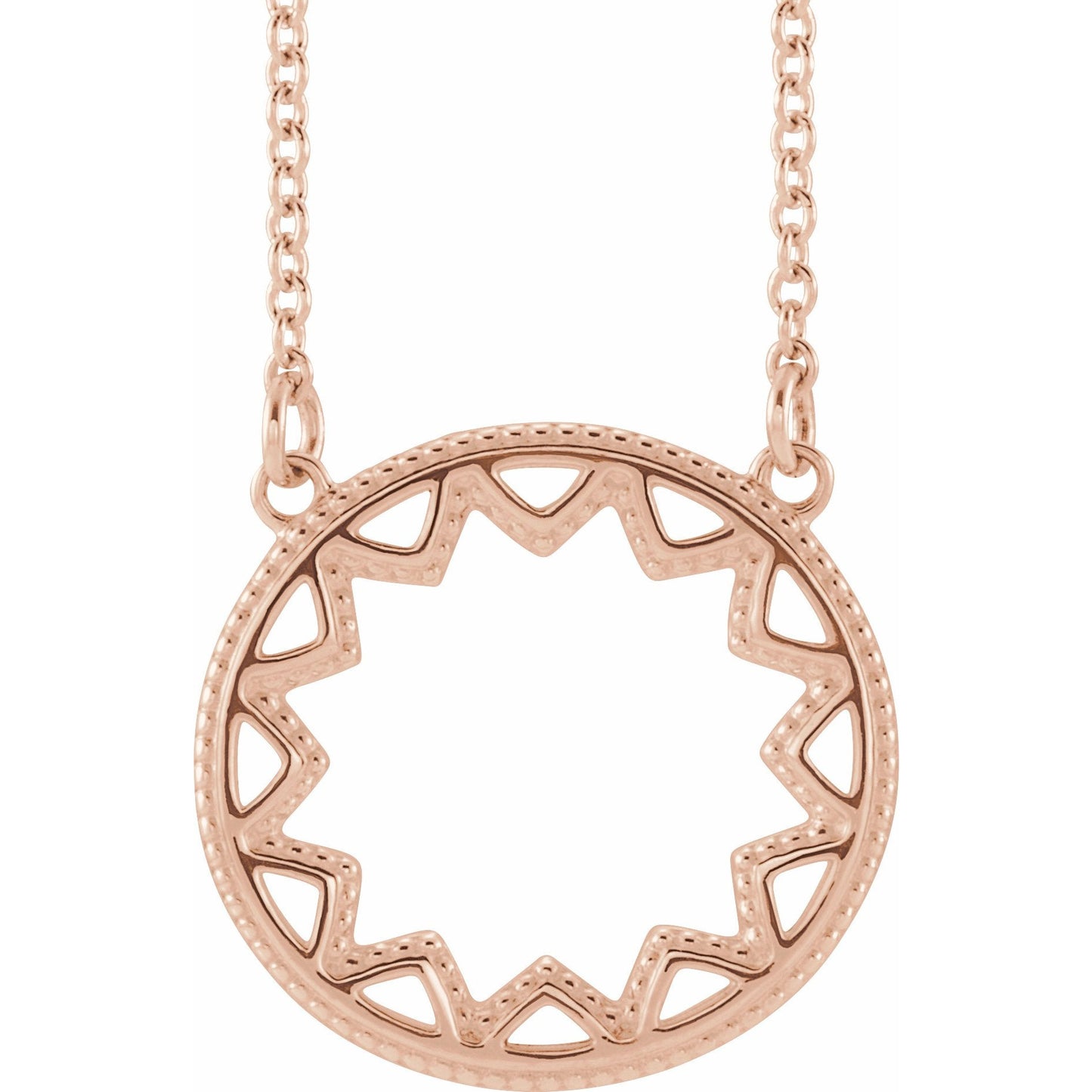 14K Rose Milgrain Sun 16-18 Necklace