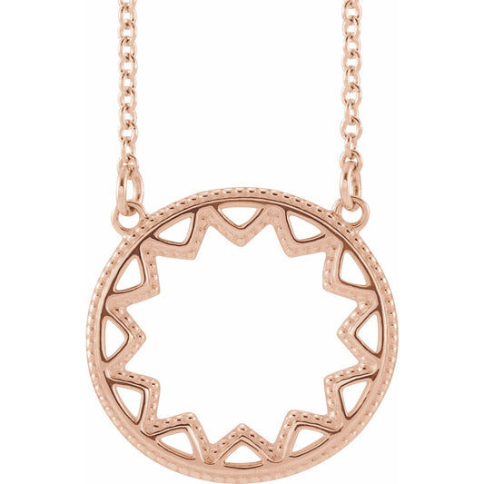 14K Rose Milgrain Sun 16-18 Necklace