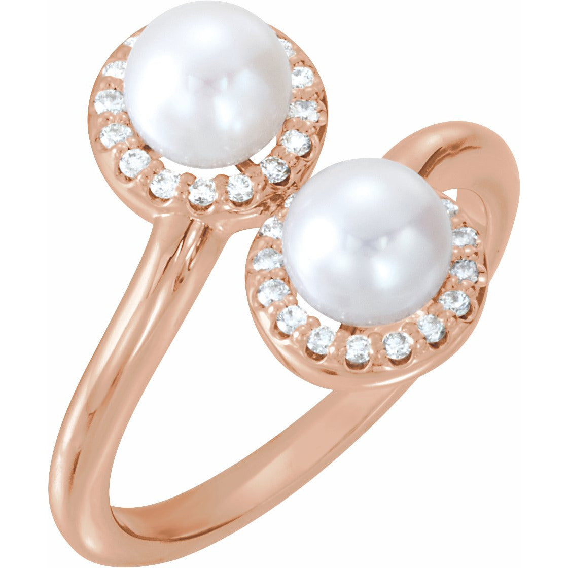 14K Rose Freshwater Cultured Pearl & 1/6 CTW Diamond Ring