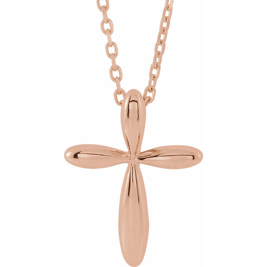 14K Rose 14.65x11.2 mm Cross 16-18 Necklace