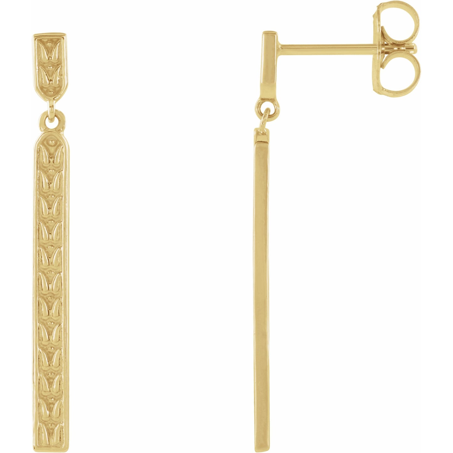14K Yellow 29x2.4 mm Sculptural Bar Earrings