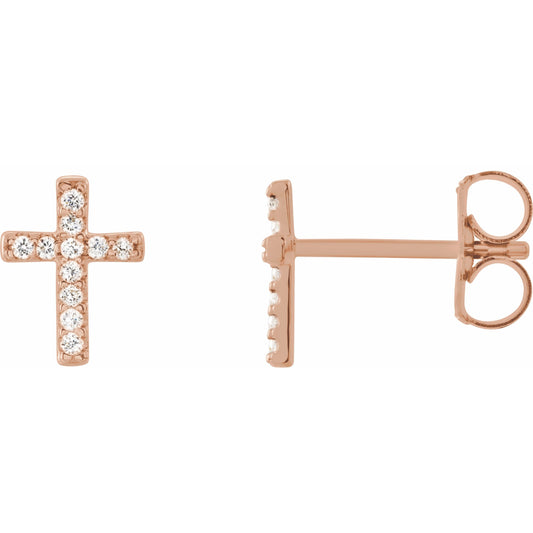 14K Rose .05 CTW Diamond Cross Earrings