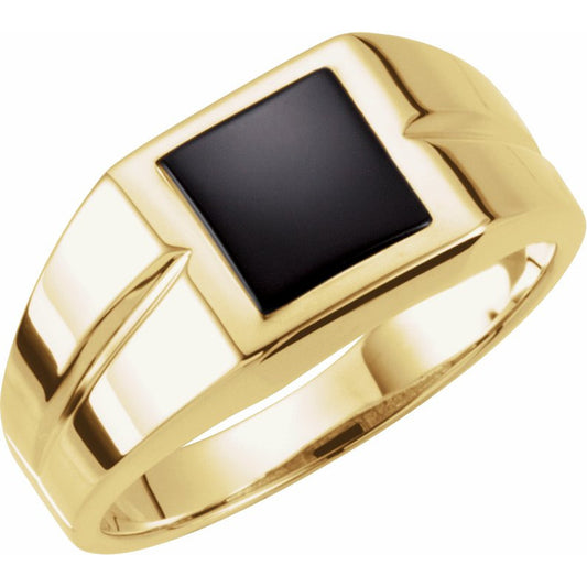 14K Yellow 8 mm Square Onyx Ring