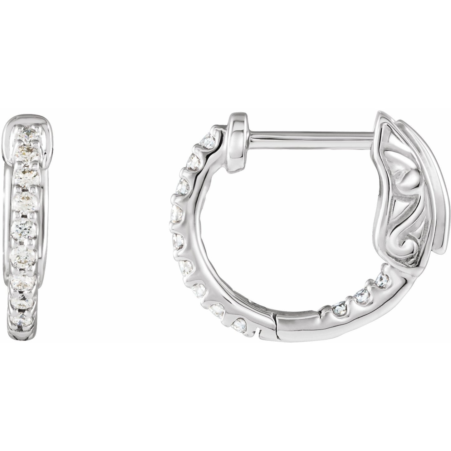 14K White 1/4 CTW Diamond Inside-Outside 14.5 mm Hoop Earrings