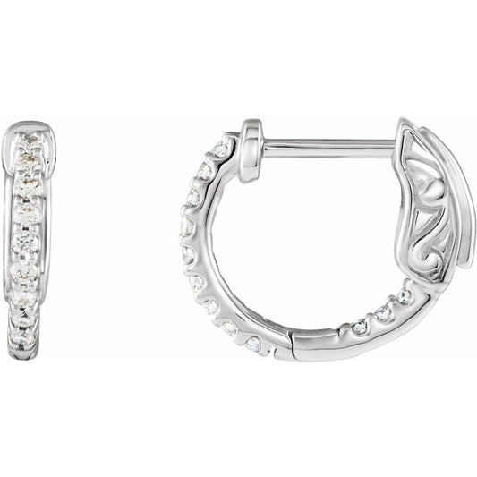 14K White 1/4 CTW Diamond Inside-Outside 14.5 mm Hoop Earrings