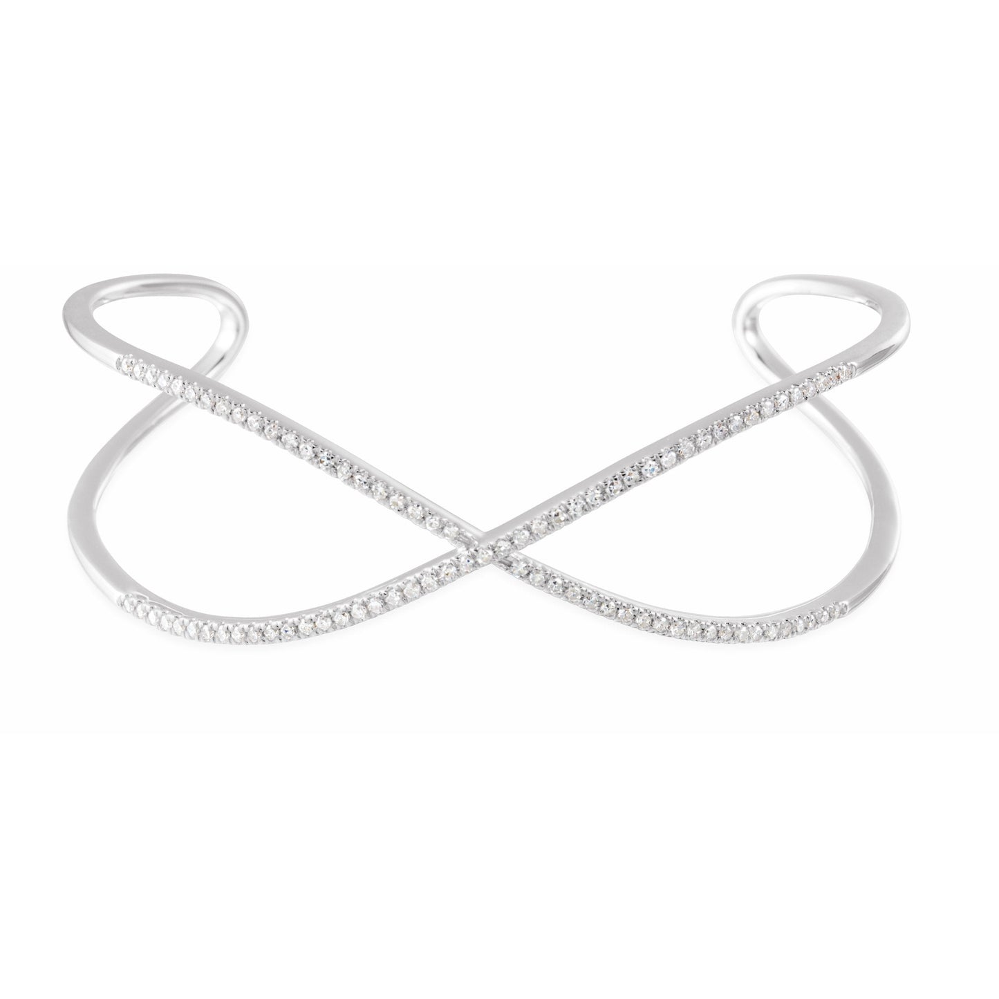 14K White 3/4 CTW Diamond Criss-Cross Cuff 7 Bracelet