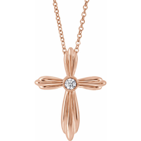 14K Rose Diamond Cross 16-18 Necklace