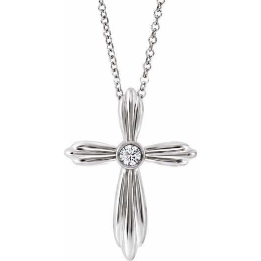 14K White .06 CTW Diamond Cross 16-18 Necklace