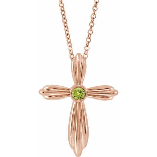 14K Rose Peridot Cross 16-18 Necklace