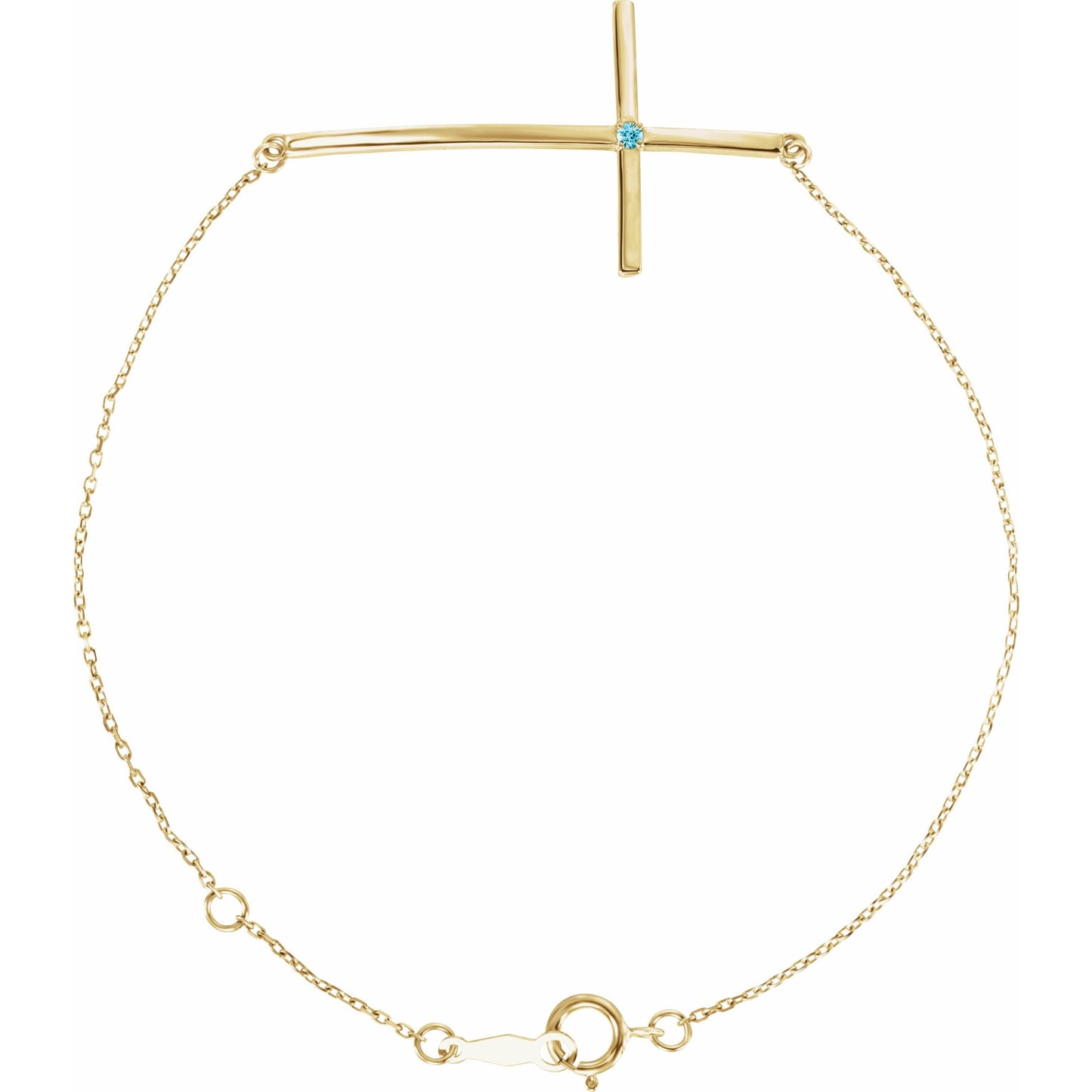 14K Yellow Blue Zircon Sideways Cross Bracelet