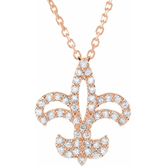 14K Rose 1/5 CTW Diamond Fleur De Lis 16 Necklace