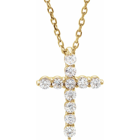 14K Yellow 14.7x10.6 mm 1/4 CTW Diamond Cross 16-18 Necklace