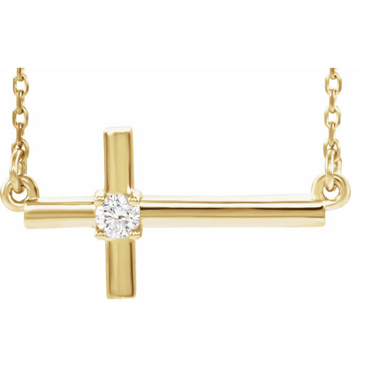 14K Yellow .06 CTW Diamond Sideways Cross 16-18 Necklace