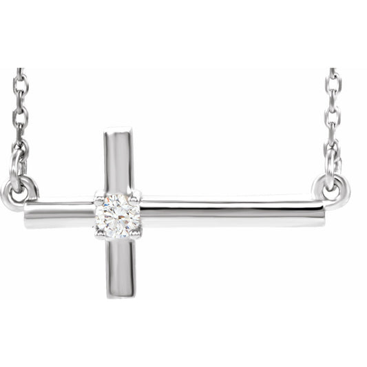 14K White 1/10 CTW Diamond Sideways Cross 16-18 Necklace