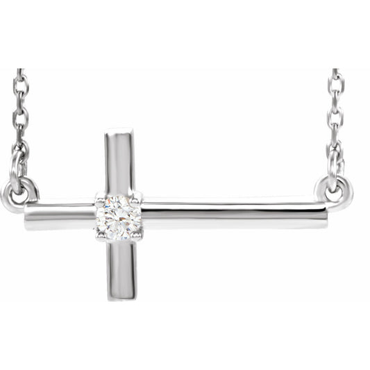 Platinum .06 CTW Diamond Sideways Cross 16-18 Necklace