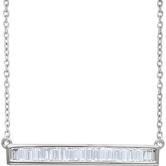 14K White 1/2 CTW Diamond Baguette Bar 16-18 Necklace