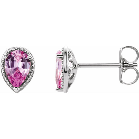 14K White Pink Sapphire Earrings
