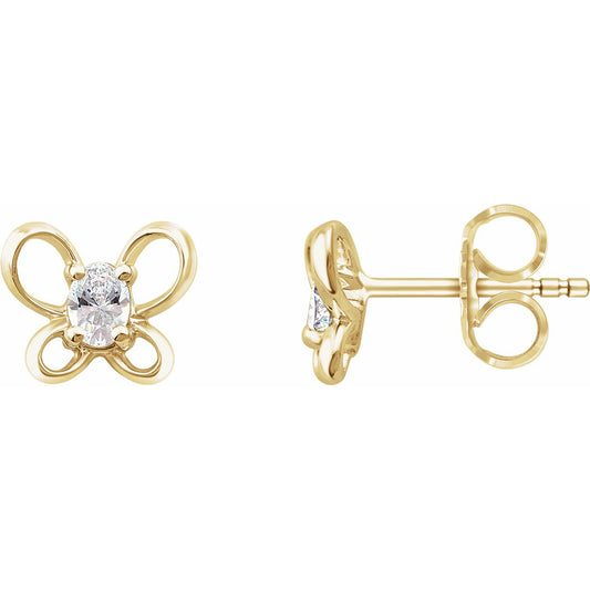14K Yellow 4x3 mm Oval April Youth Butterfly Birthstone Earrings