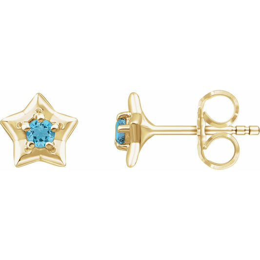 14K Yellow 3 mm Round March Youth Star Birthstone Earrings