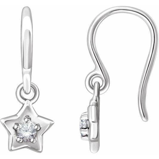 14K White 3 mm Round April Youth Star Birthstone Earrings