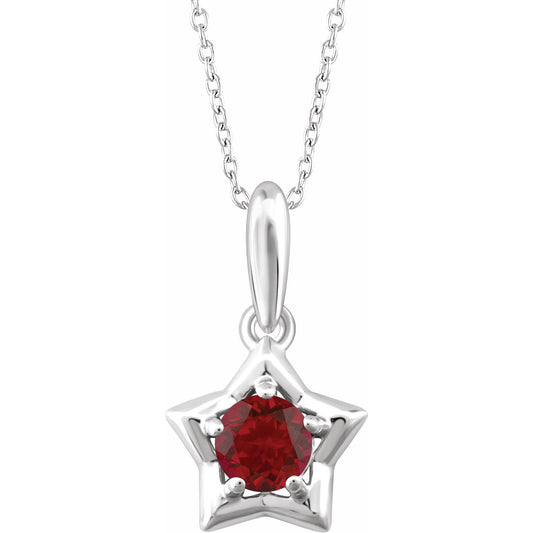 14K White 3 mm Round January Youth Star Birthstone 15 Necklace