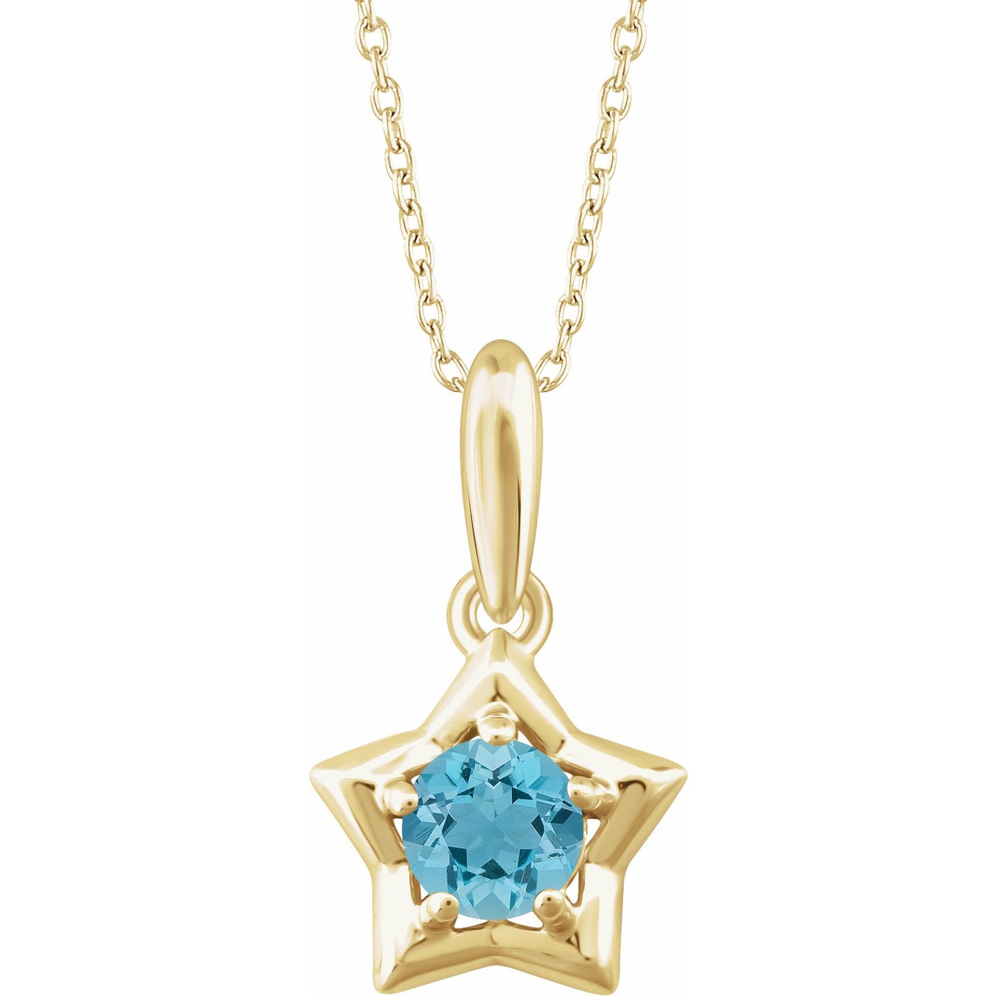 14K Yellow 3 mm Round March Youth Star Birthstone 15 Necklace