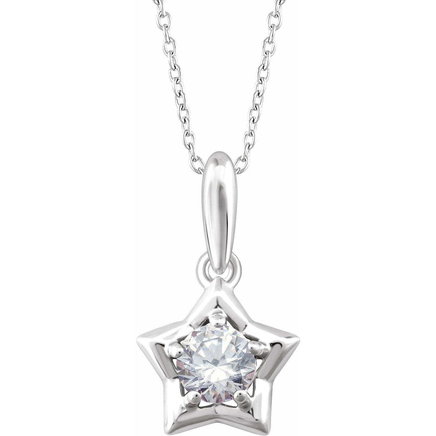 14K White 3 mm Round April Youth Star Birthstone 15 Necklace