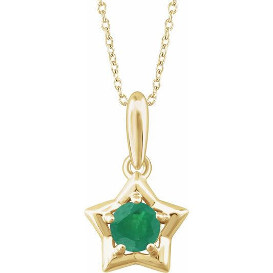 14K Yellow 3 mm Round May Youth Star Birthstone 15 Necklace