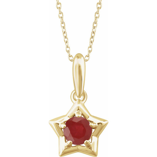 14K Yellow 3 mm Round July Youth Star Birthstone 15 Necklace