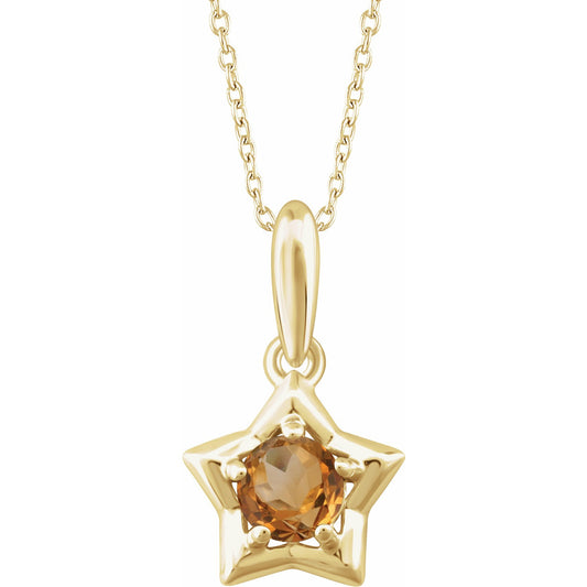 14K Yellow 3 mm Round November Youth Star Birthstone 15 Necklace
