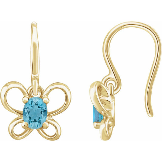 14K Yellow 4x3 mm Oval March Youth Butterfly Birthstone Earrings