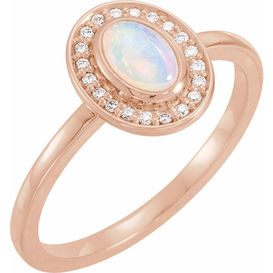 14K Rose Opal & .08 CTW Diamond Halo-Style Ring