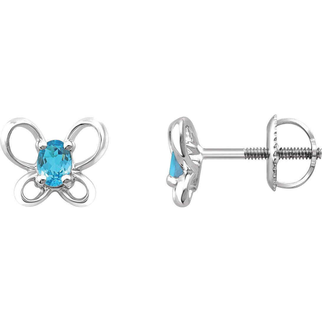 14K White 4x3 mm Oval March Youth Butterfly Birthstone Earrings