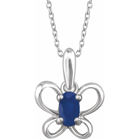 14K White 4x3 mm Oval September Youth Butterfly Birthstone 15 Necklace