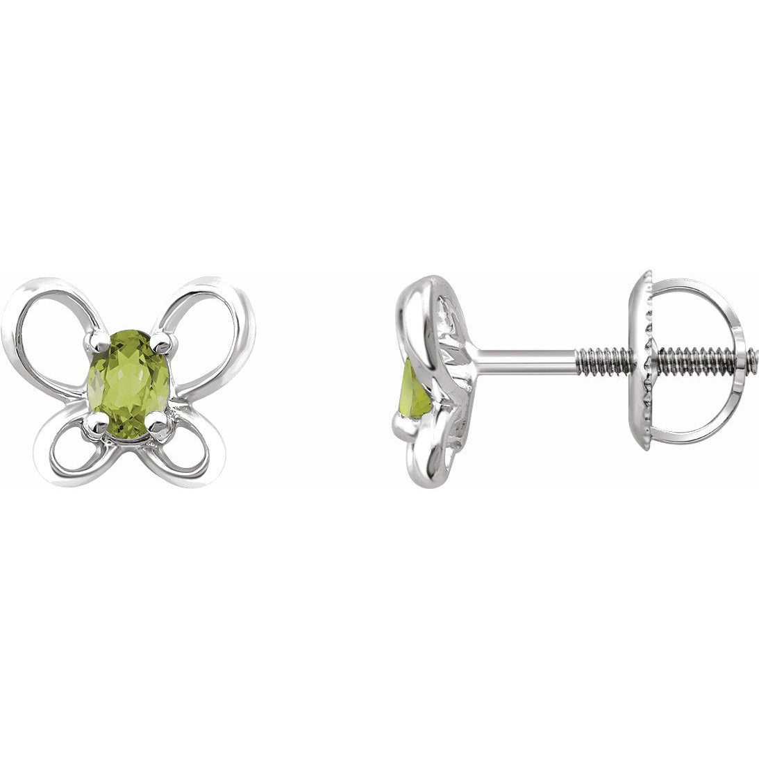 14K White 4x3 mm Oval August Youth Butterfly Birthstone Earrings