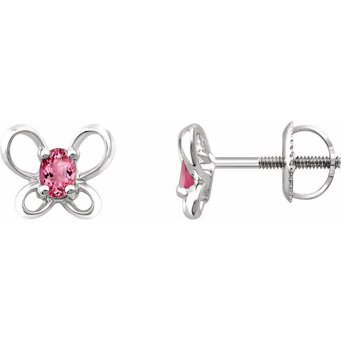 14K White 4x3 mm Oval October Youth Butterfly Birthstone Earrings