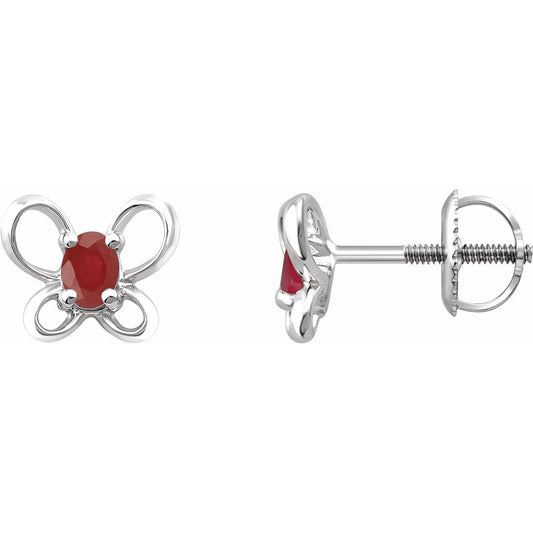 14K White 4x3 mm Oval July Youth Butterfly Birthstone Earrings