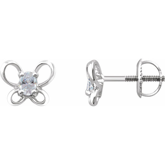 14K White 4x3 mm Oval April Youth Butterfly Birthstone Earrings