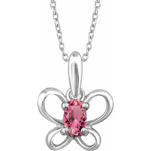 14K White 4x3 mm Oval October Youth Butterfly Birthstone 15 Necklace
