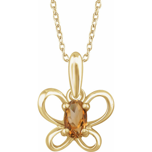14K Yellow 4x3 mm Oval November Youth Butterfly Birthstone 15 Necklace